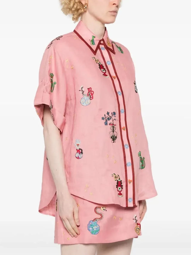 Alemais Timmy Embroidered Shirt & Sarong Skirt Pink