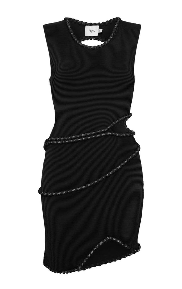 Aje Undulating Cut out Mini Dress Black Size M/AU 10