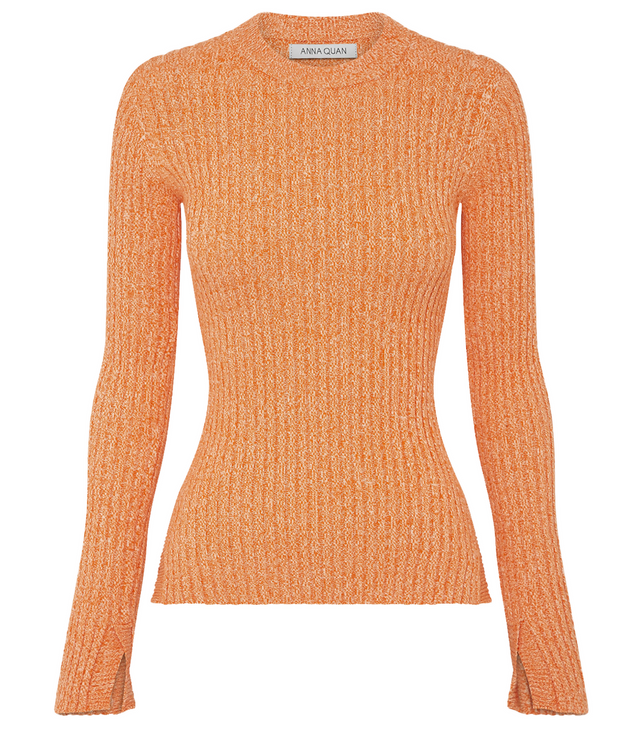 Anna Quan Elesha Top and Felicia Skirt Ribbed Knit Set Orange Zest