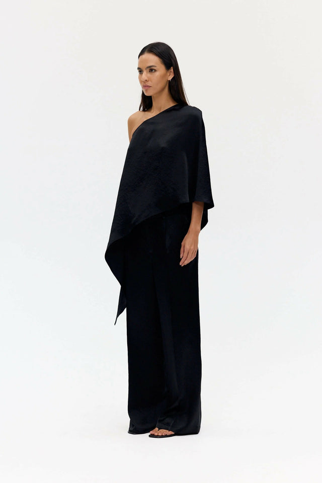 Third Form Crush One Shoulder Cape and Tailored Trouser - Black