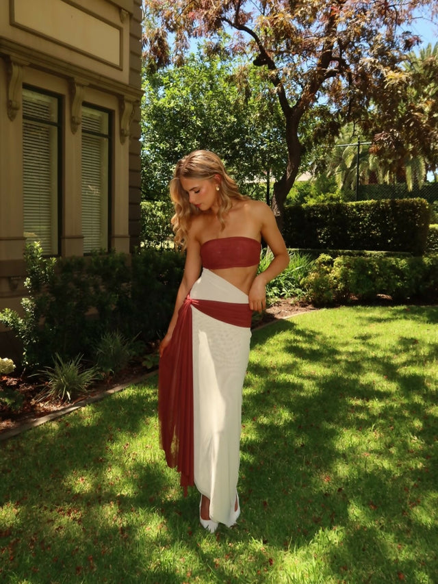 Bec & Bridge Ayla Strapless Dress in Rust Size 8