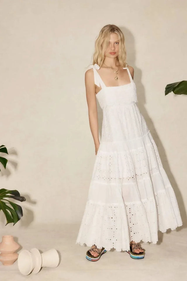 Alemais Evie Panelled Tie Midi Maxi Dress White
