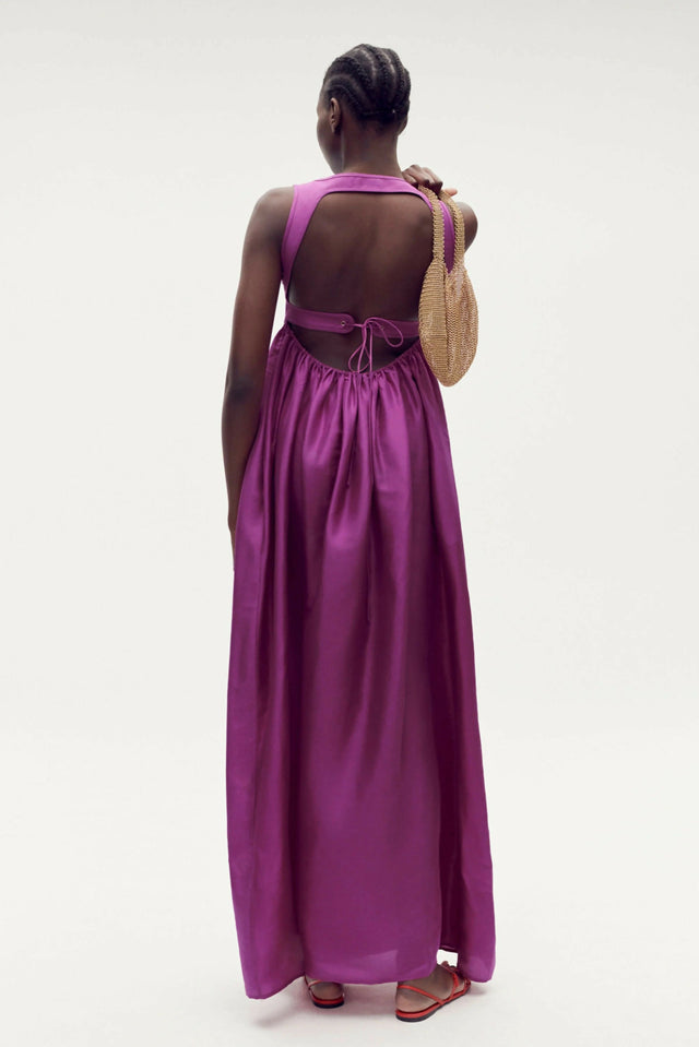 Oroton Strappy Open Back Poplin Maxi Sundress in Magenta