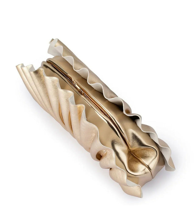 Olga Berg Hollie Pleated Clutch Gold