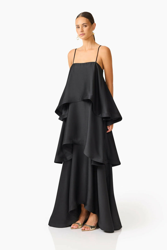 Elliatt Tilly Tiered Maxi Dress Black 8, 10 & 12