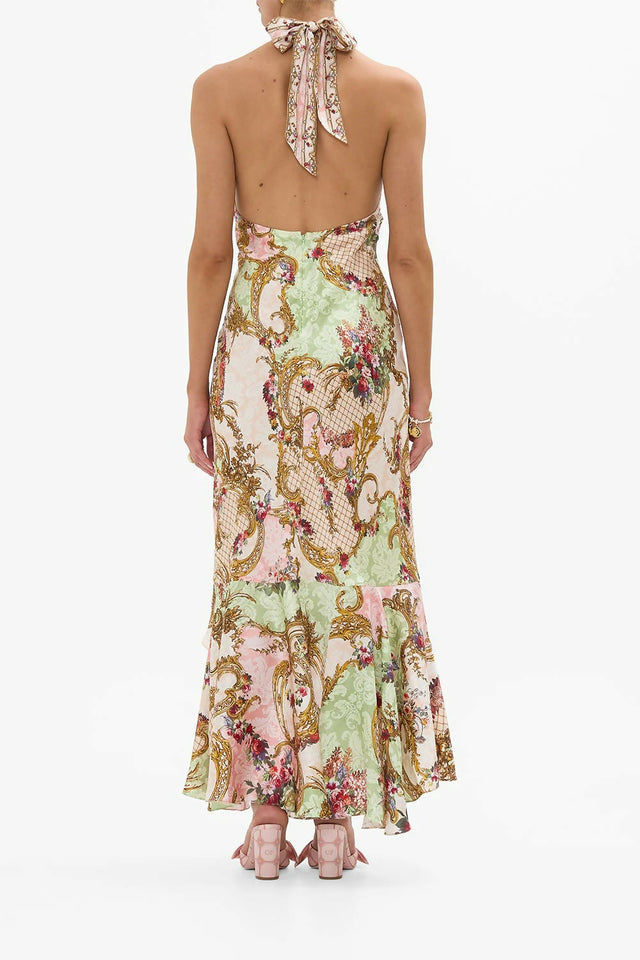 Camilla Bias Halter Dress With Ruffle Hem