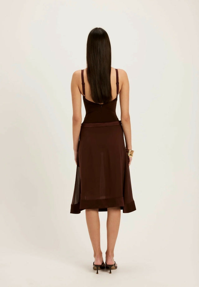 Ance Gria Vittoria Midi Skirt & Bodysuit Chocolate Brown Size XS / AU 6