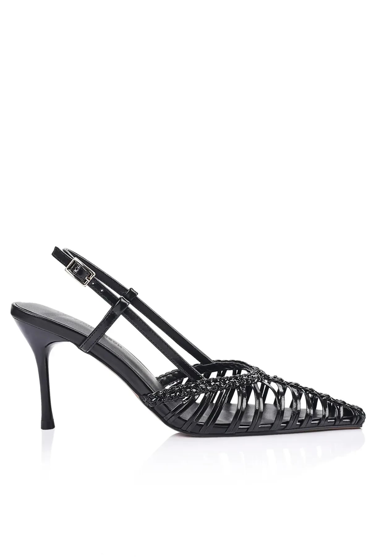 Lana Wilkinson Myrtle Pump Black Braided Leather – designer dress hire
