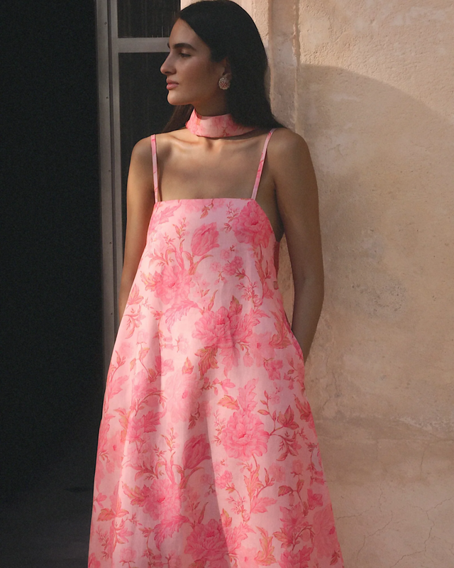 Morton Mac Camilla Dress In Blush Rose & Neck scarf