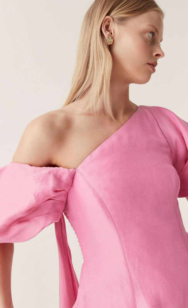 Aje Arista Tulip Sleeve Midi Dress Pink