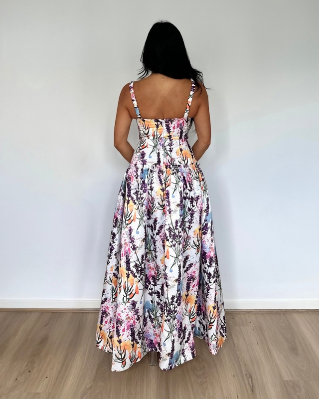 Justin Tong Lavande Maxi Dress Winter Bloom Print