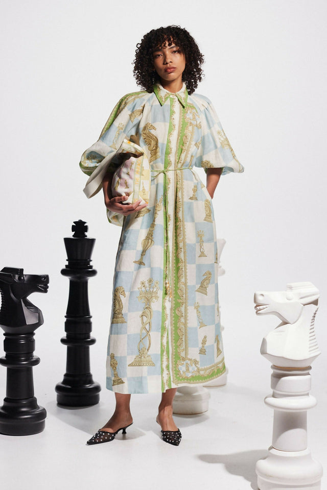 Alemais Checkmate Linen Shirtdress In Multi