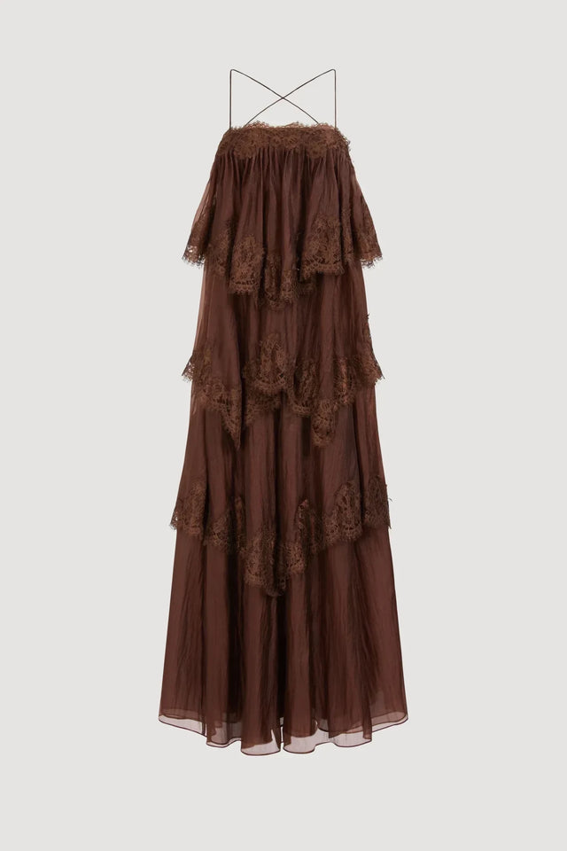 AJE Ophelia Lace Gown in Chocolate