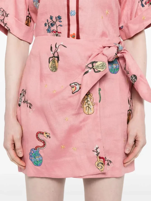 Alemais Timmy Embroidered Shirt & Sarong Skirt Pink