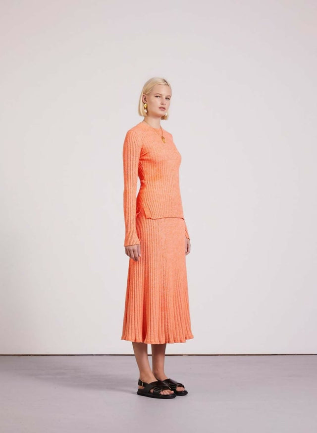 Anna Quan Elesha Top and Felicia Skirt Ribbed Knit Set Orange Zest