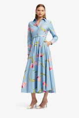 Leo Lin Zara Shirt Midi Dress Tulip Print in Blue view 1