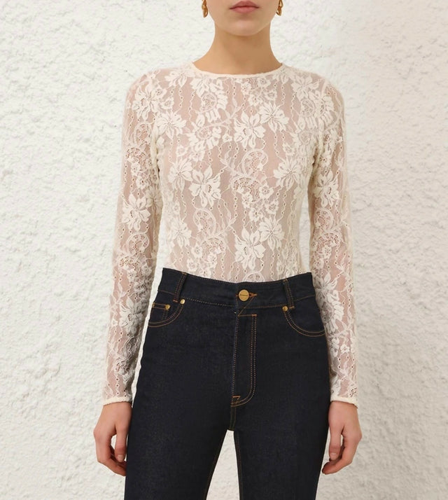 ZIMMERMANN Lace Bodysuit in Cream