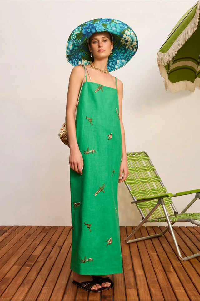 Alemais Wanda Embroided Midi Dress Green