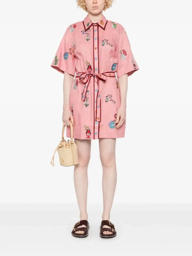 Alemais Timmy Embroidered Mini Dress Pink