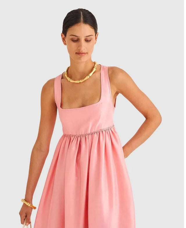 OROTON Strappy Open Back Poplin Maxi Sundress in Pink Strawberry