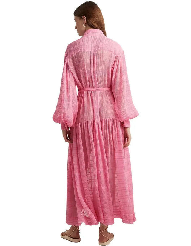 Alemais Antonella Silk Embroidered Shirt Maxi Dress Pink