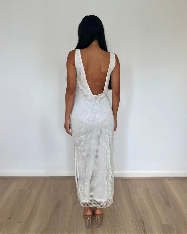 SLA the Label Gigi Diamanté Midi Dress White