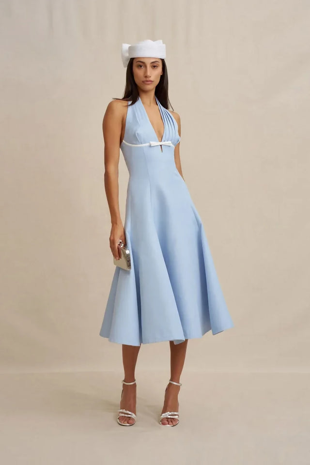 By Johnny Lilian Halter Midi Dress - Blue Ivory