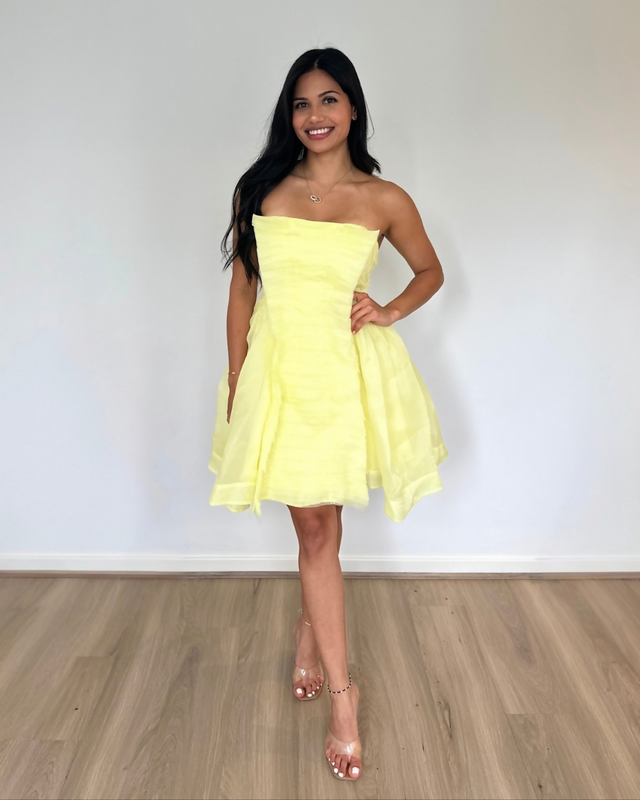 Aje Astrid Strapless Mini Dress Lemon Yellow