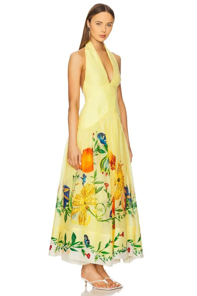 Alemais Dahlia Halter Maxi Gown Yellow