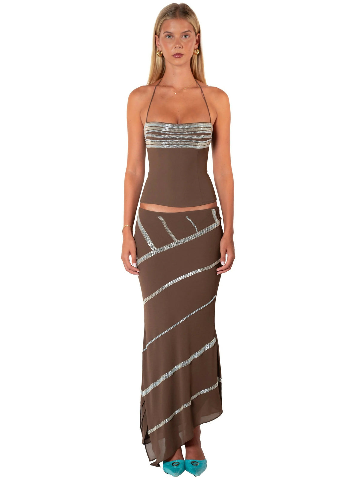 I Am Delilah Ines Corset &amp; Ines Midi Skirt Mocha – designer dress hire