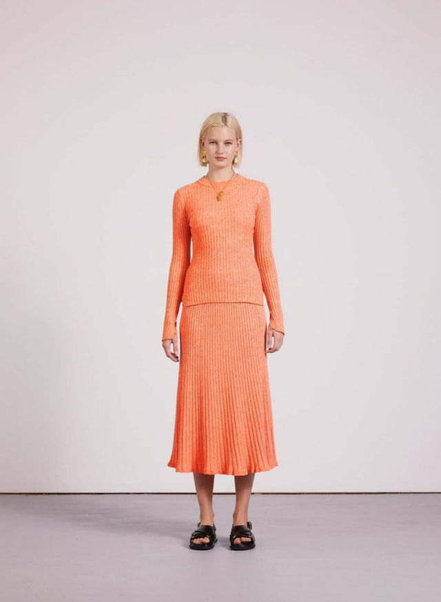 Anna Quan Elesha Top and Felicia Skirt Ribbed Knit Set Orange Zest