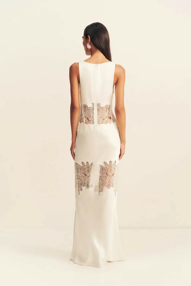 Shona Joy Stratus Plunged Lace Panelled Maxi Dress - Ivory