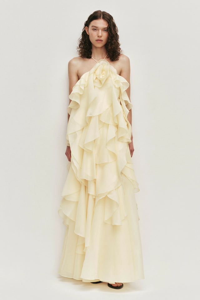 Aje Pandorea Layered Maxi Dress in Butter Yellow