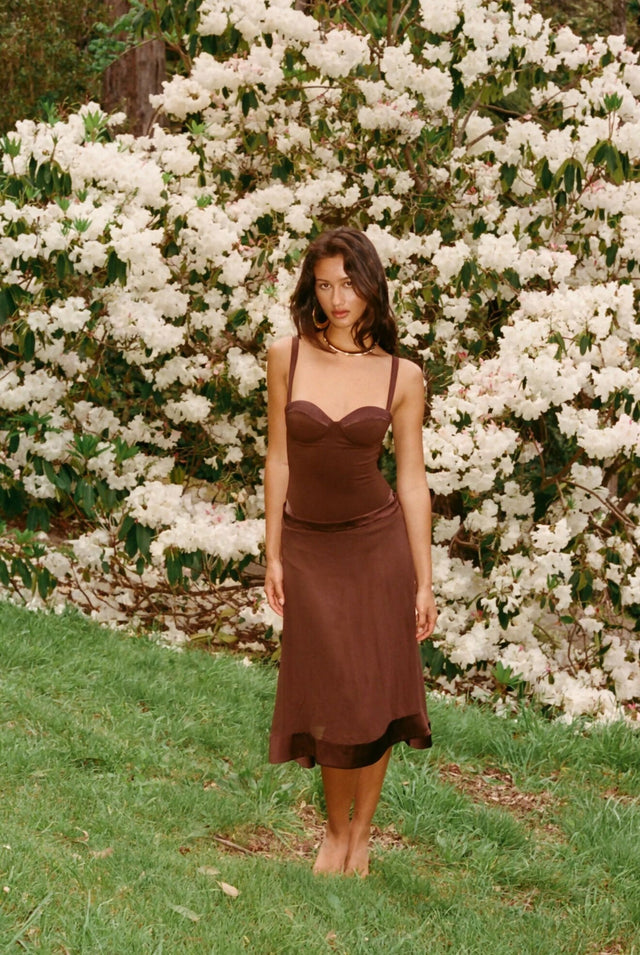 Ance Gria Vittoria Midi Skirt & Bodysuit Chocolate Brown Size XS / AU 6