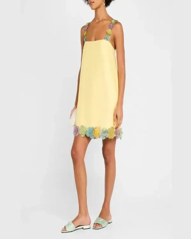 Alemais Lolita Floral Beaded Mini Dress Yellow