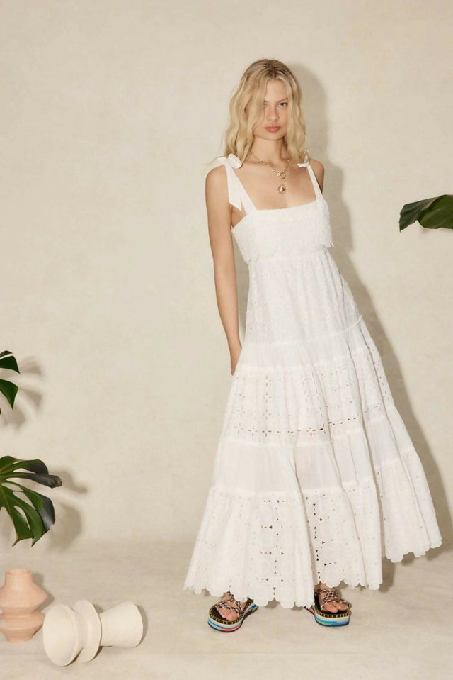 ALEMAIS Evie Panelled Tie Midi Maxi Dress White