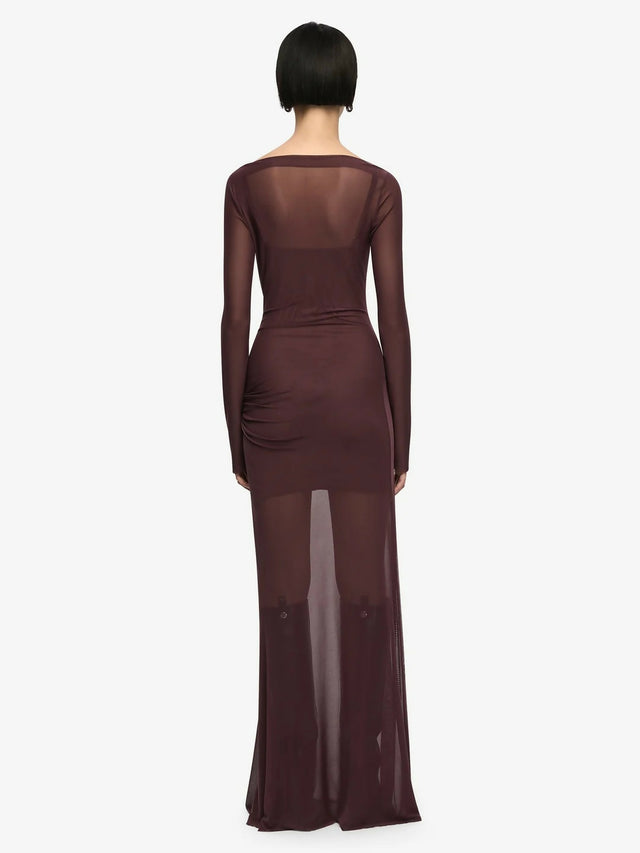 Bec & Bridge Marabou Long Sleeve Maxi Dress in Aubergine