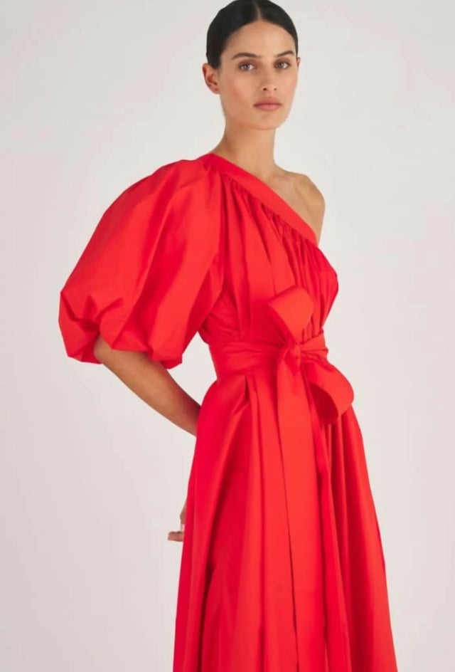 Oroton One Shoulder Bow Maxi Dress True Red