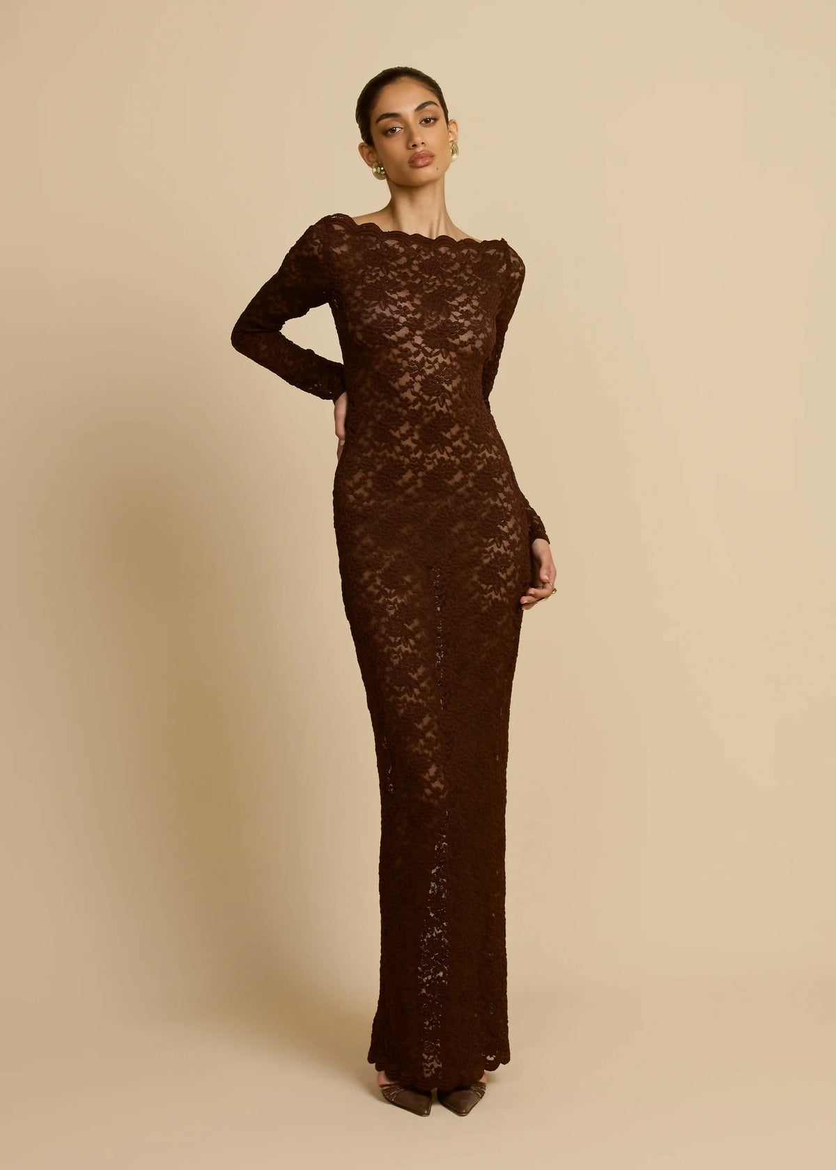Arcina Ori Monet Dress Brown Size 10 – designer dress hire