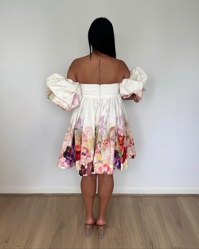 Leo Lin Eloise Puff Sleeve Mini Dress Cascade Floral Print