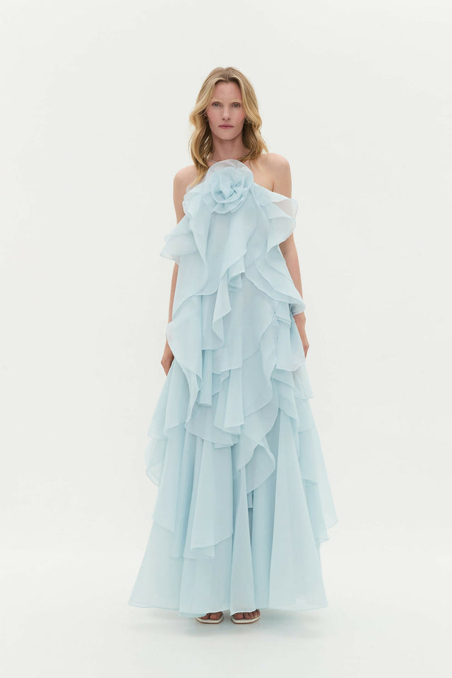 Aje Pandorea Layered Maxi Dress Silver Blue