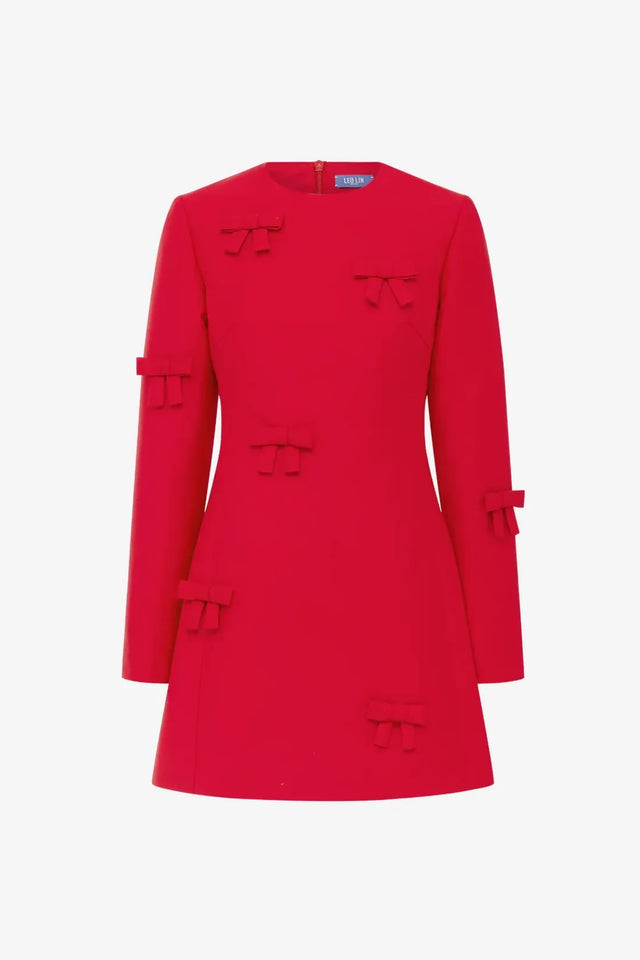 Leo Lin Aliza Bow Long Sleeve Mini Dress - Vermilion