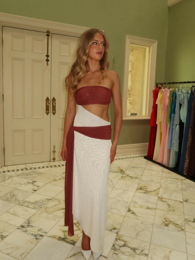 Bec & Bridge Ayla Strapless Dress in Rust Size 8