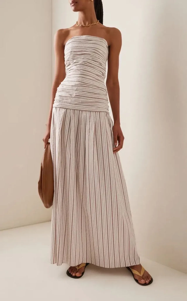 Anna Quan Isadora Strapless Maxi Dress Tobacco Stripe