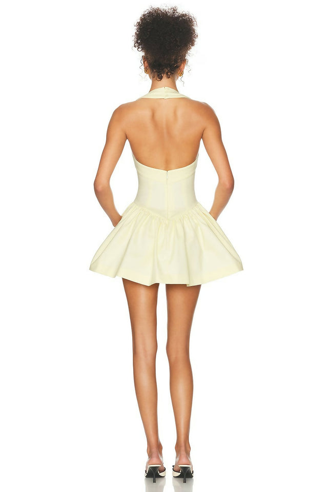 Helsa Fallie Halter Mini Dress Lemon Cream