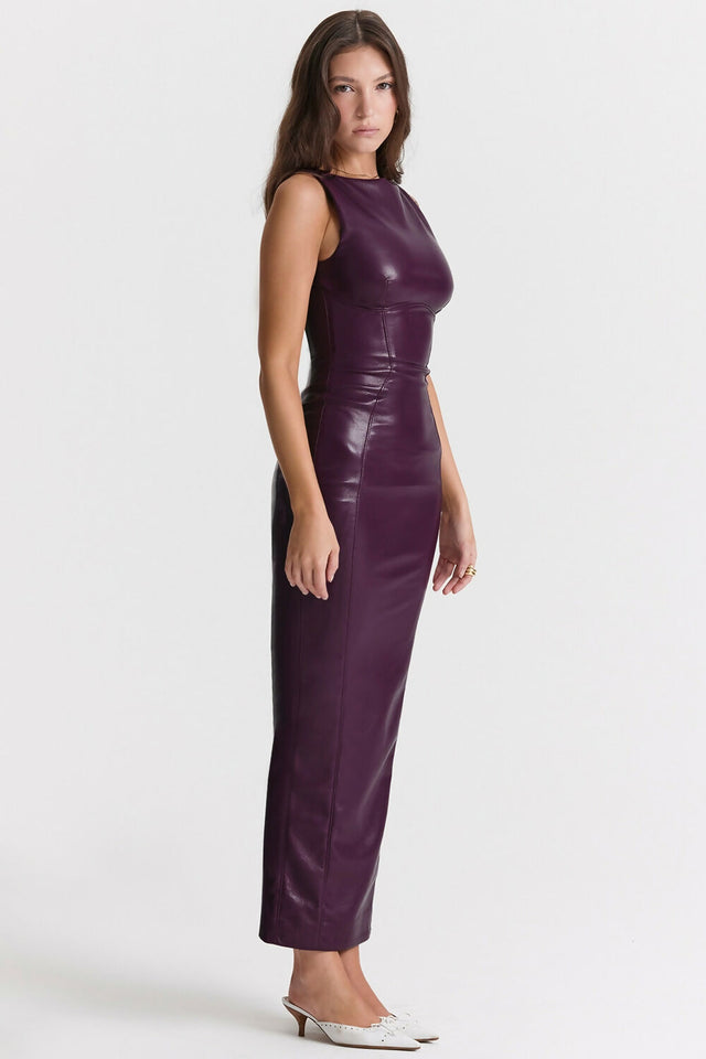 House of CB Sahara Vegan Leather Maxi Dress Merlot