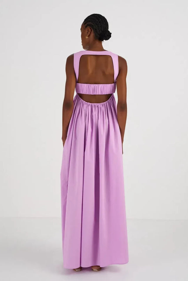 OROTON Strappy Open Back Poplin Maxi Sundress in Wisteria Purple