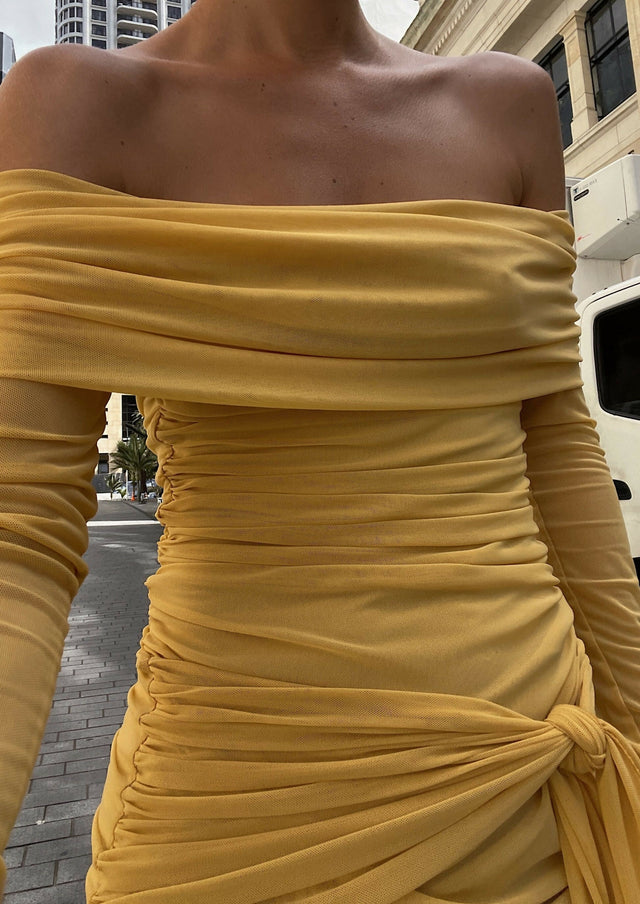 Benni Yasmin Off Shoulder Mini Dress in Mustard