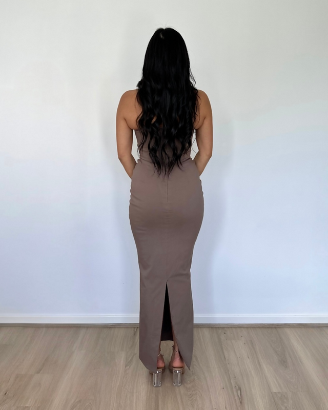 House of CB Lucia Strapless Corset Maxi Dress Taupe