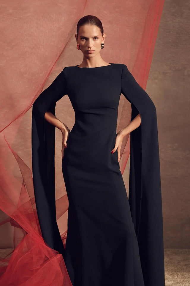 Carla Zampatti Navy Crepe Celebration Sleeve Gown